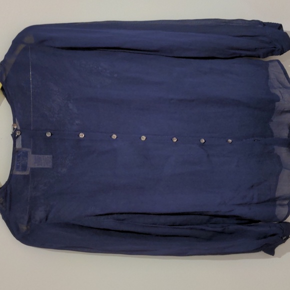 April Cornell Navy Blue Lace Sheer Blouse Size XS - Picture 5 of 7